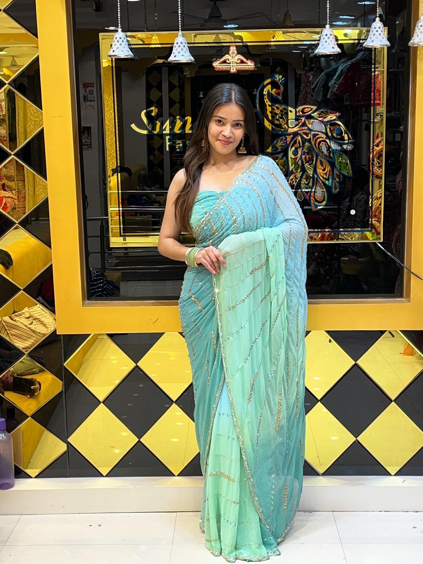 Green Ombre Handwork Saree
