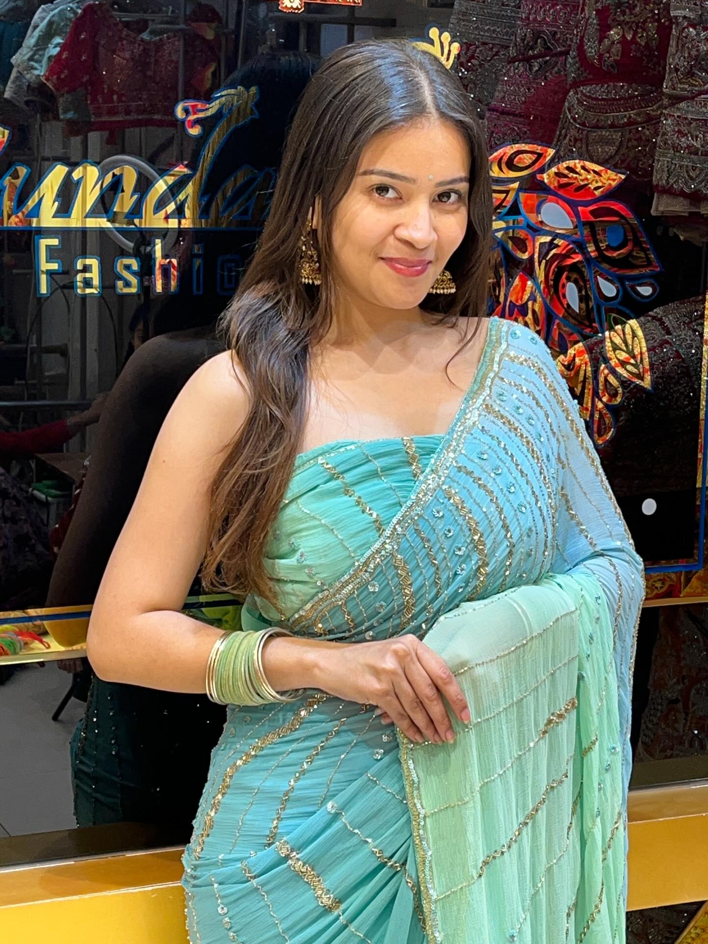 Green Ombre Handwork Saree