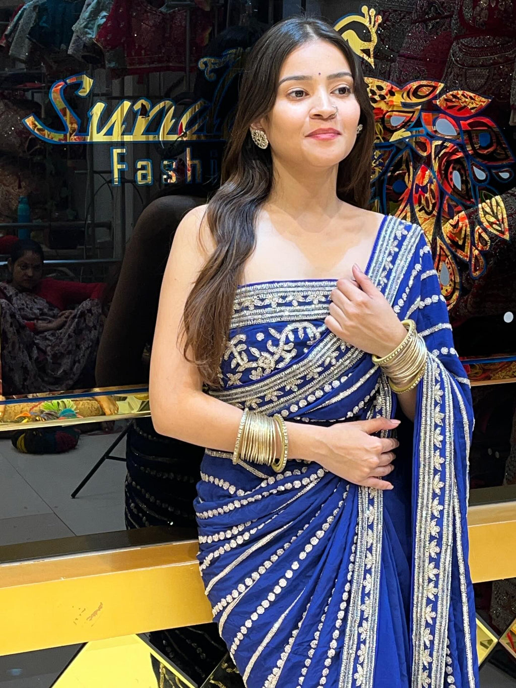 Royal Blue Handwork Saree