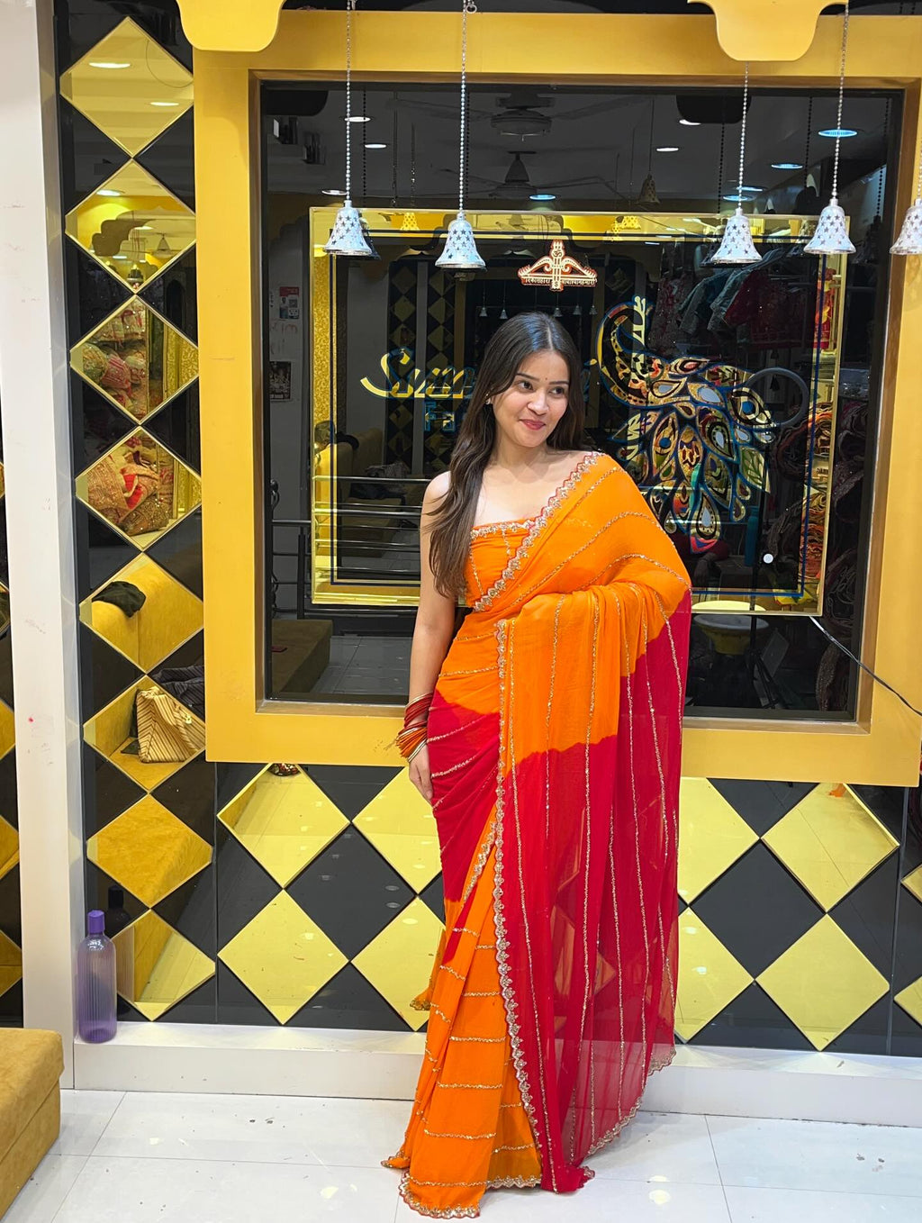 Red Orange Handwork Saree