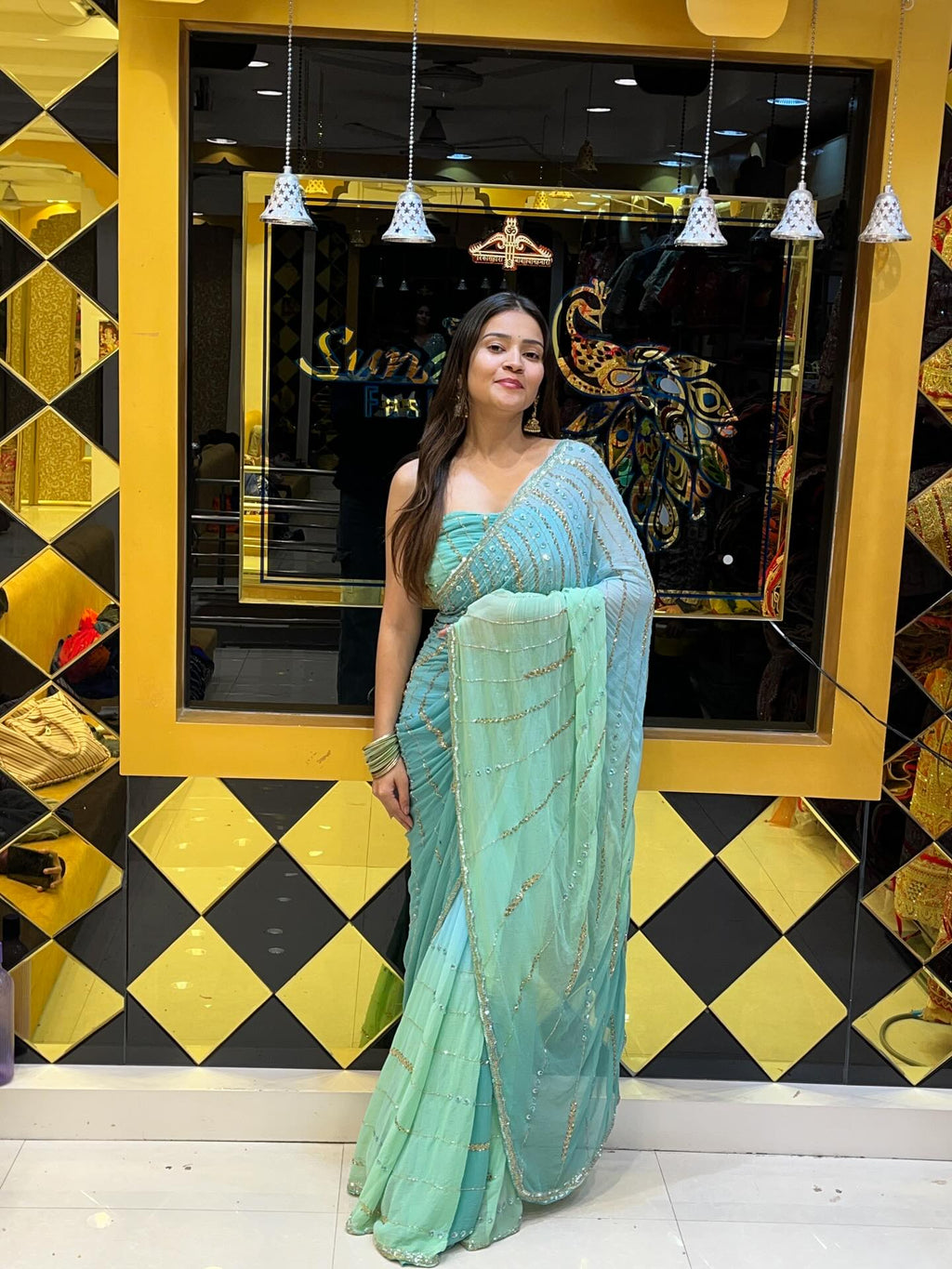 Green Ombre Handwork Saree