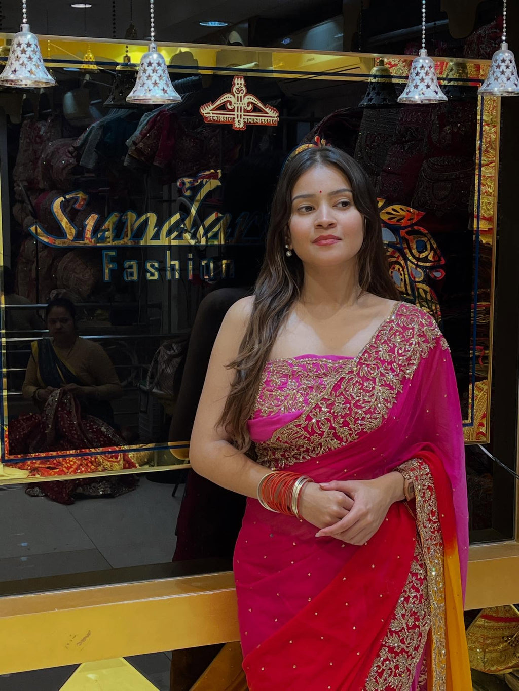 Multi Color Pure Chiffon Handwork Saree