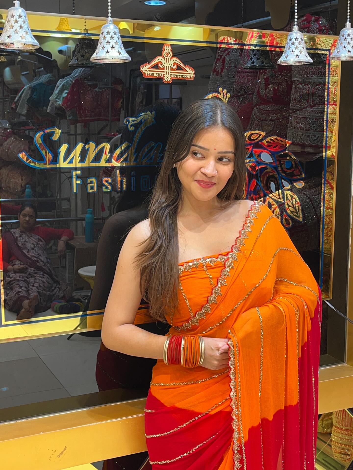 Red Orange Handwork Saree