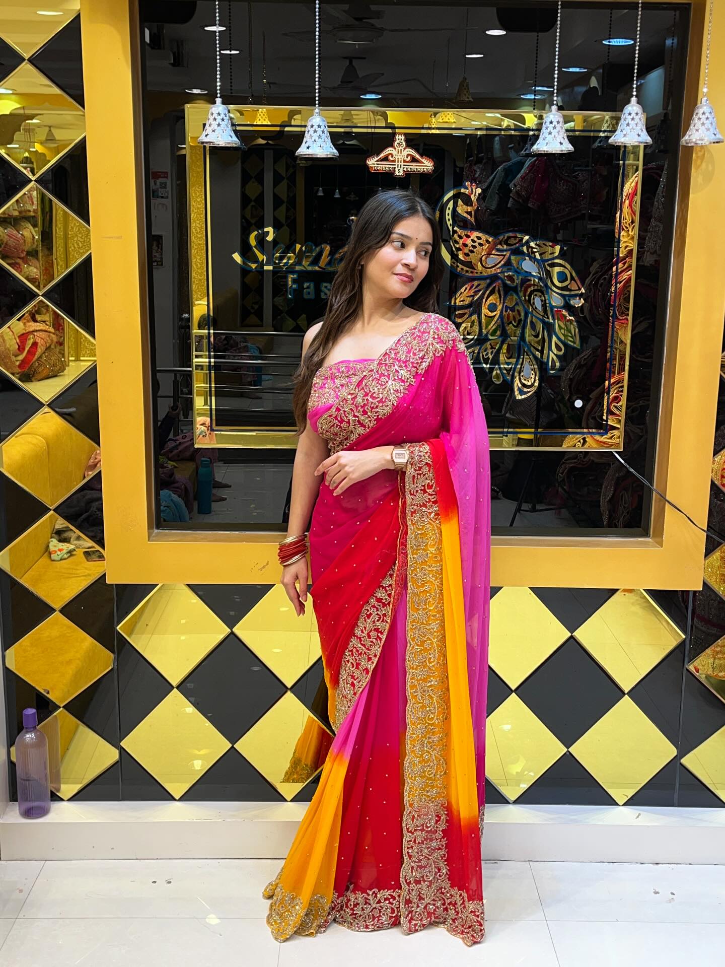 Multi Color Pure Chiffon Handwork Saree