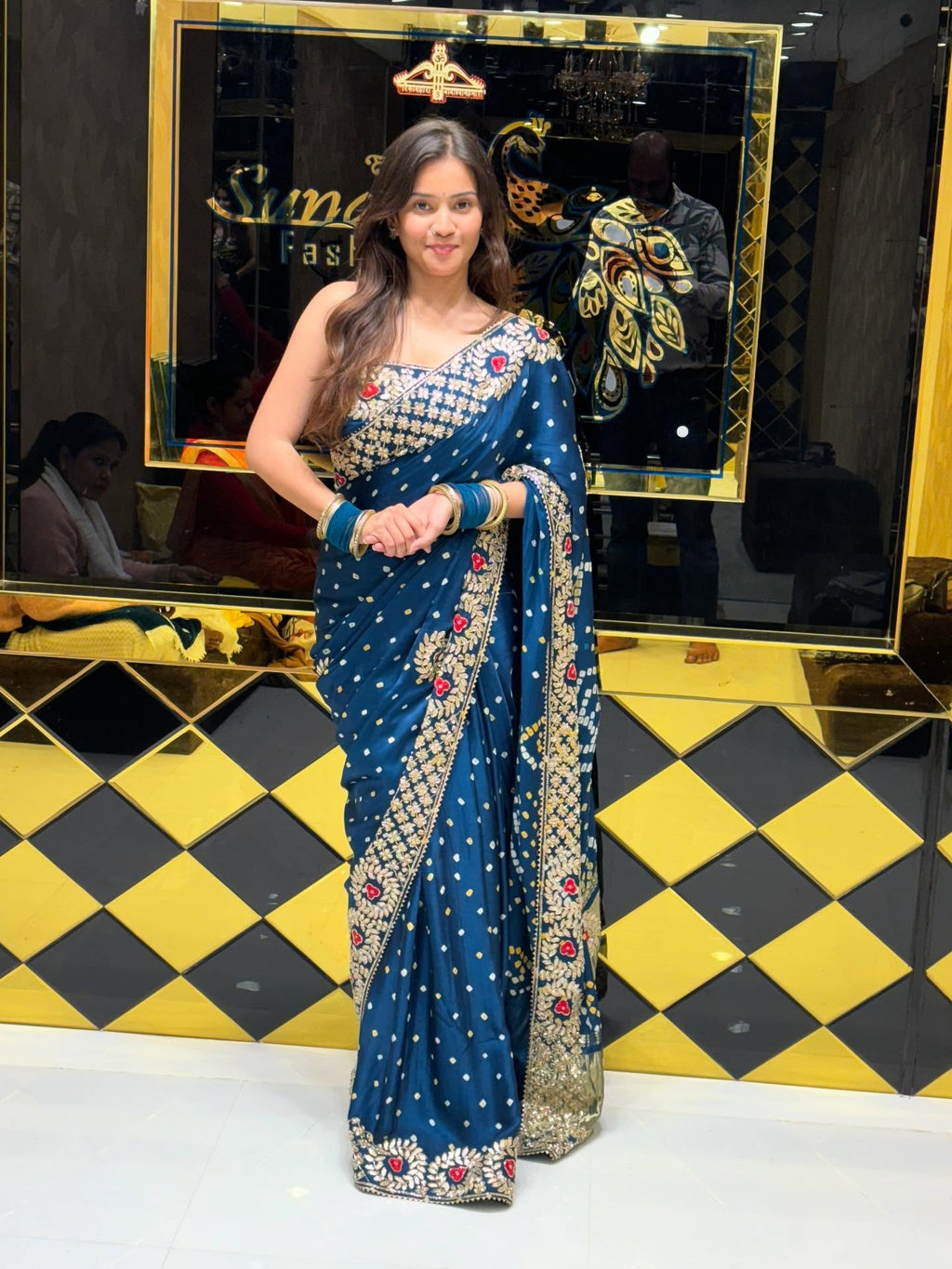 Peacock blue Gaji Silk Gotapati Saree