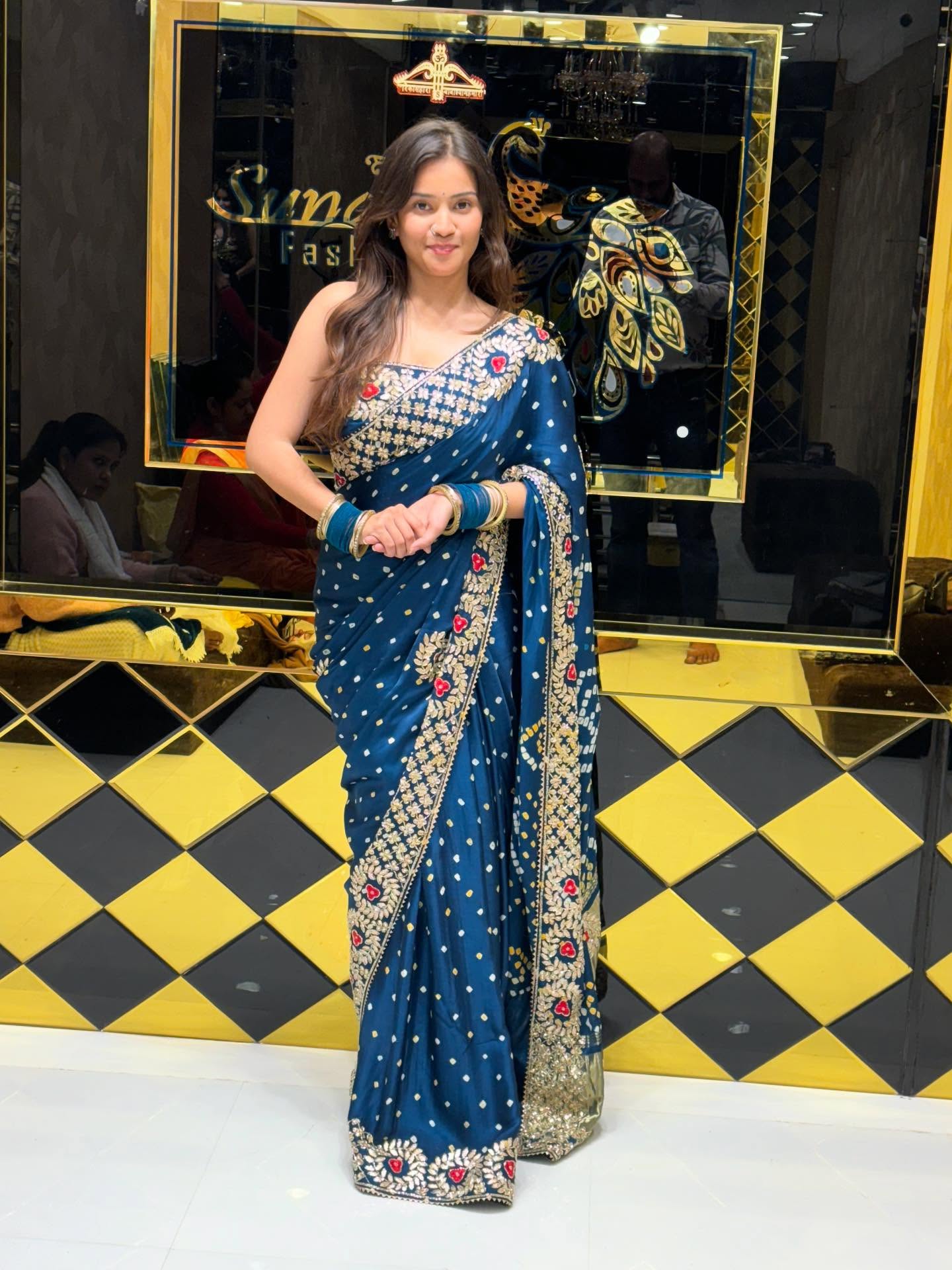 Peacock blue Gaji Silk Gotapati Saree