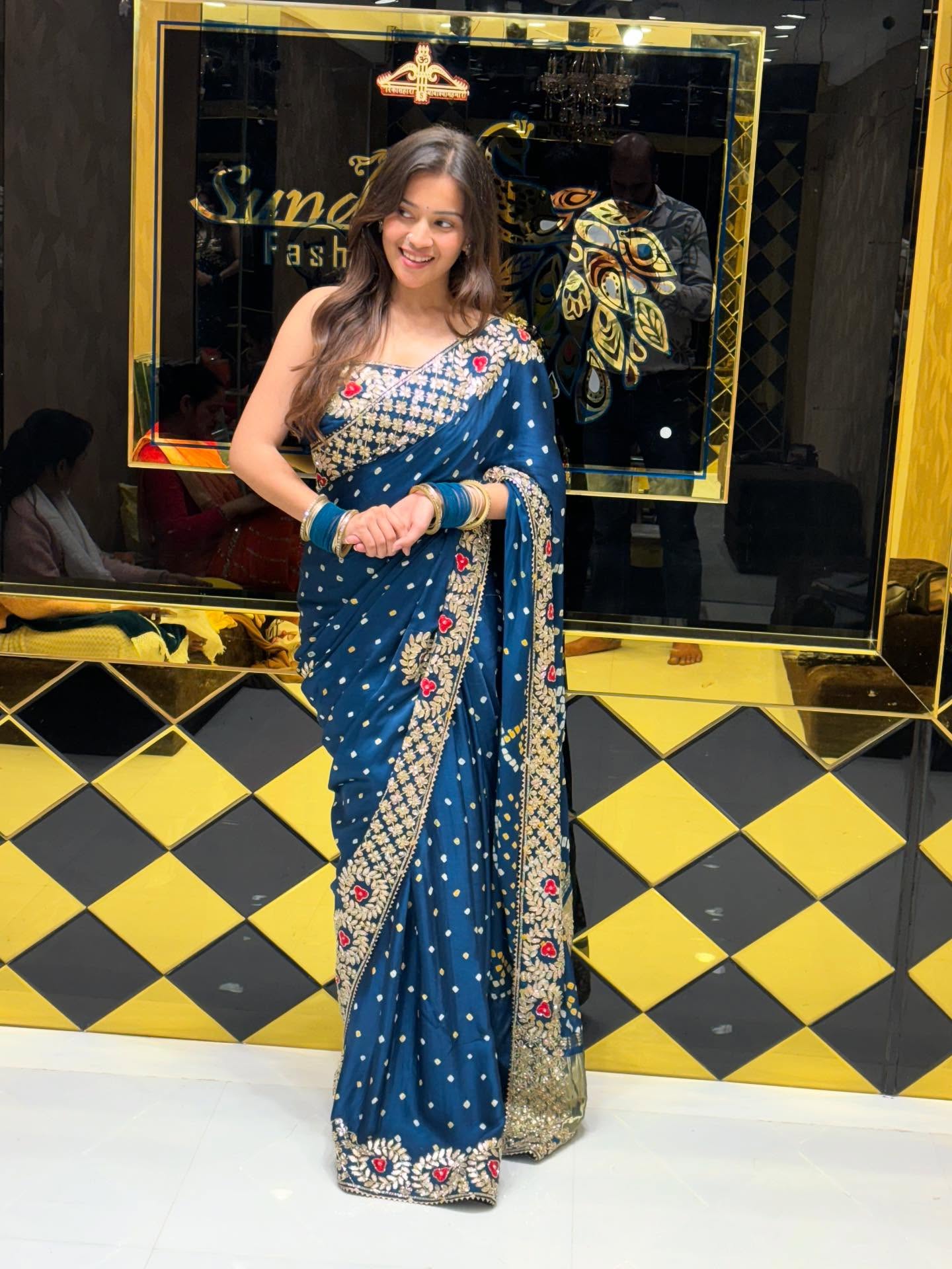 Peacock blue Gaji Silk Gotapati Saree