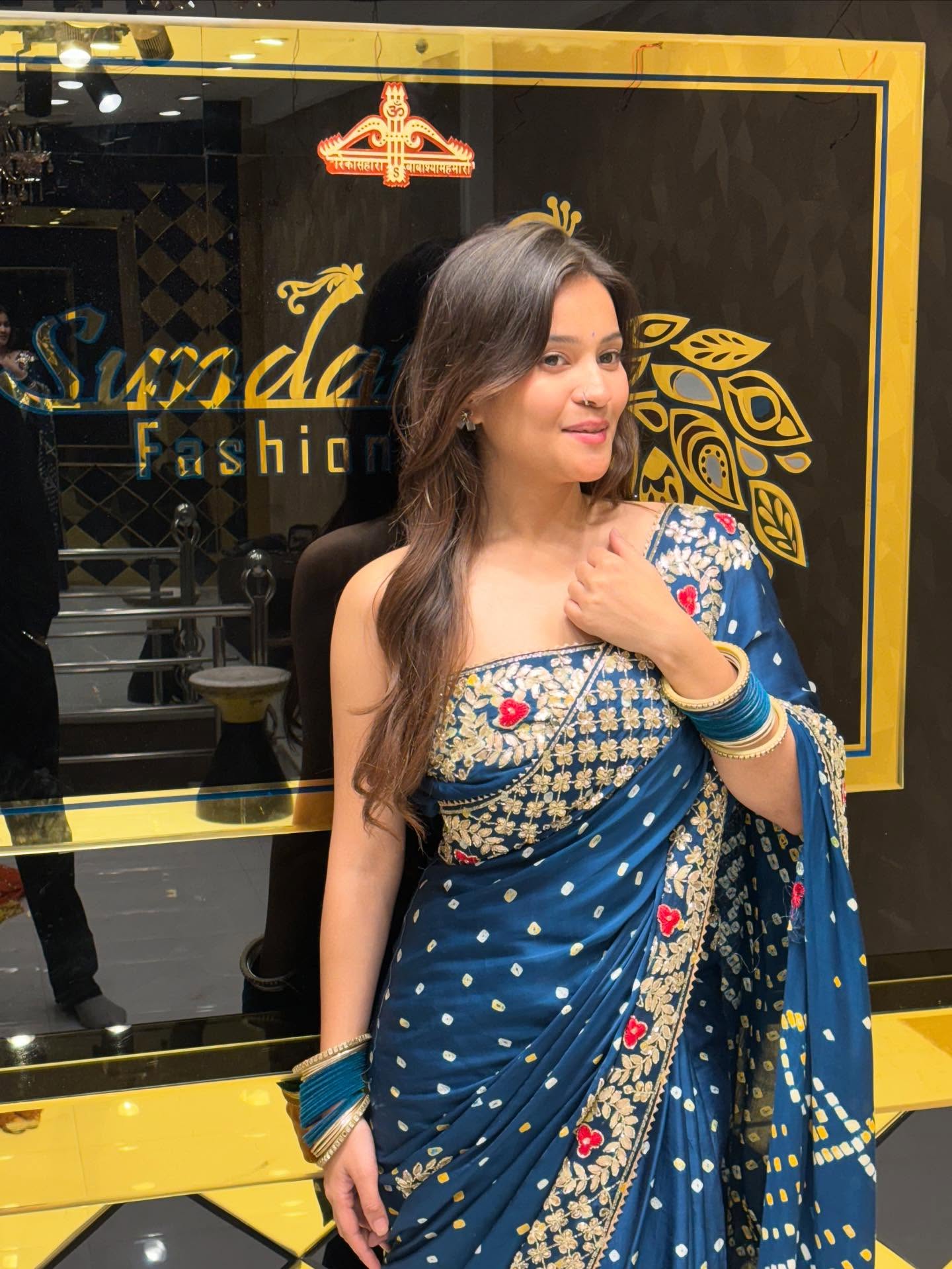 Peacock blue Gaji Silk Gotapati Saree