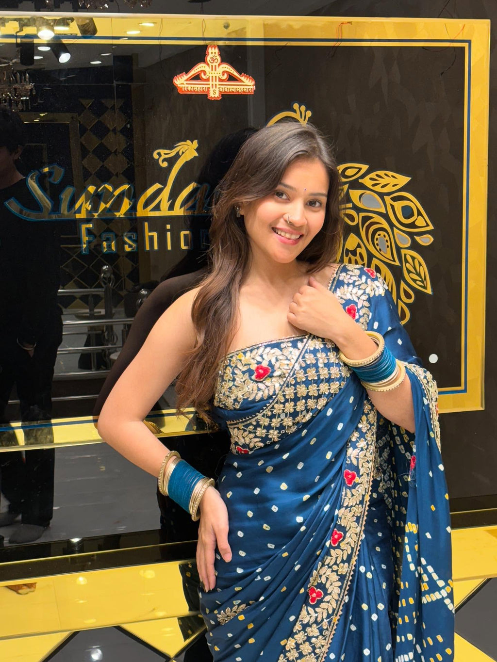 Peacock blue Gaji Silk Gotapati Saree