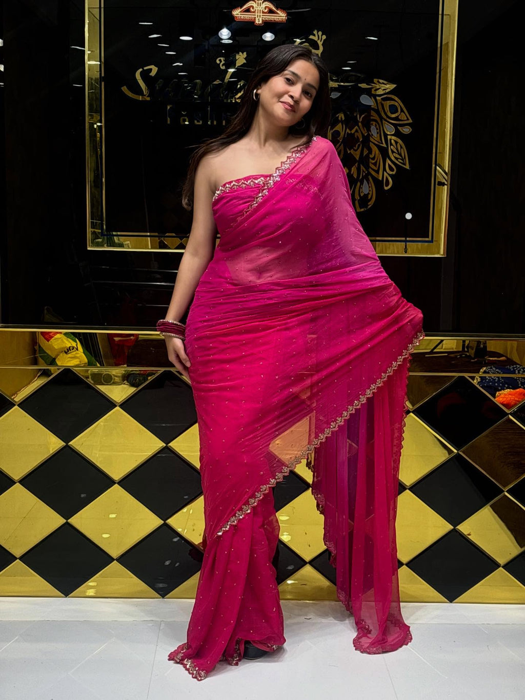 Hot Pink Handwork Ombre  Saree (114)