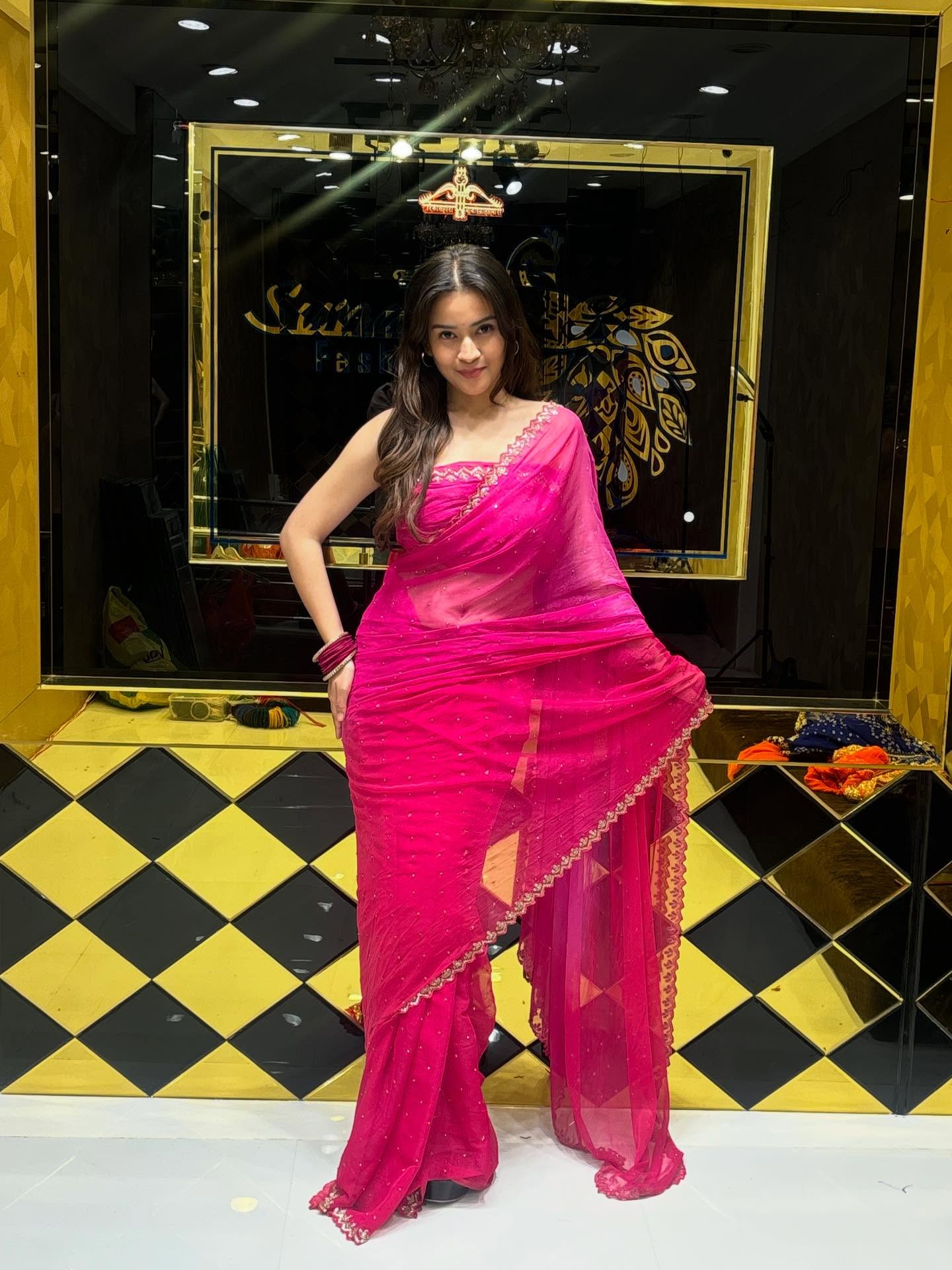 Hot Pink Handwork Ombre  Saree (114)