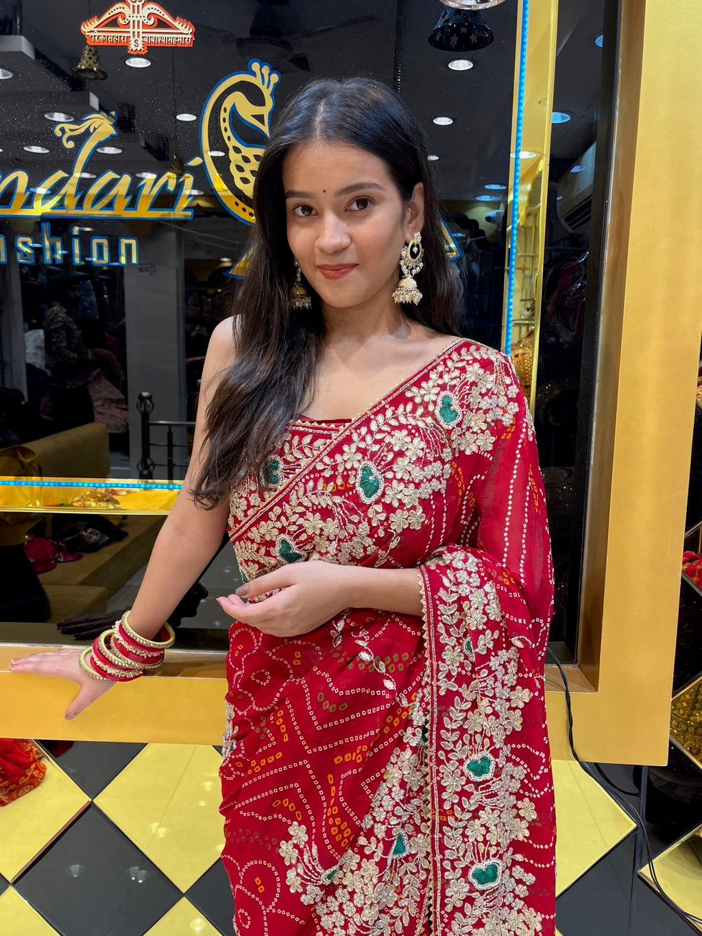 Red Ghatchola Work Saree