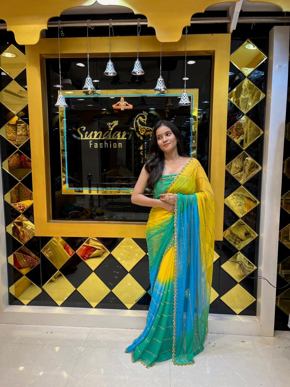 Multi Color Bright Ombre Saree