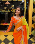 Yellow Orange Sunshine Ombre Saree