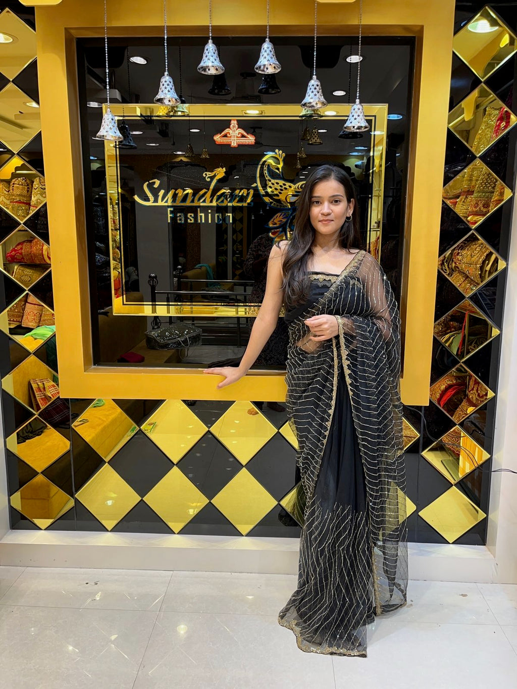 Black Korean Net Silk Saree