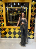Black Korean Net Silk Saree