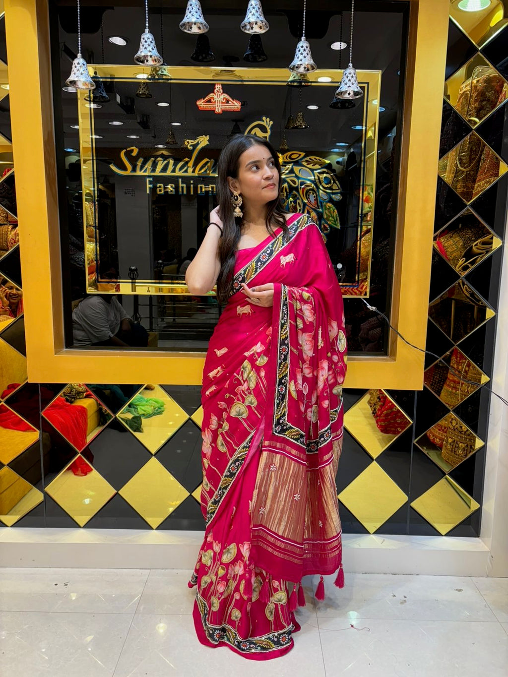 Pink Gaji Silk Lagdi Patta Saree