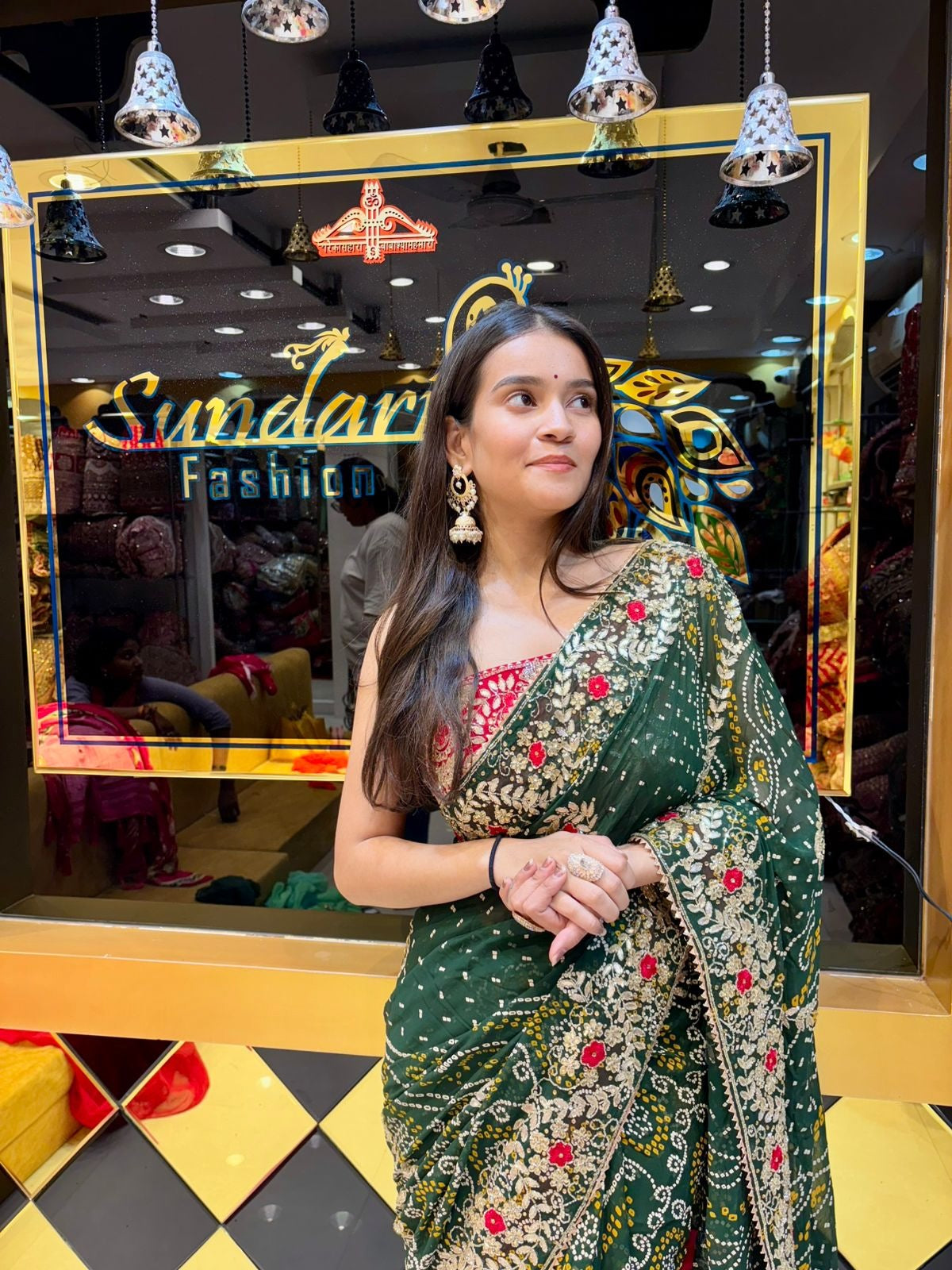 Green Chundri With Gotapati Work Saree