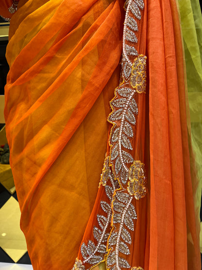 Designer Elegant Ombre Saree (Yellow)