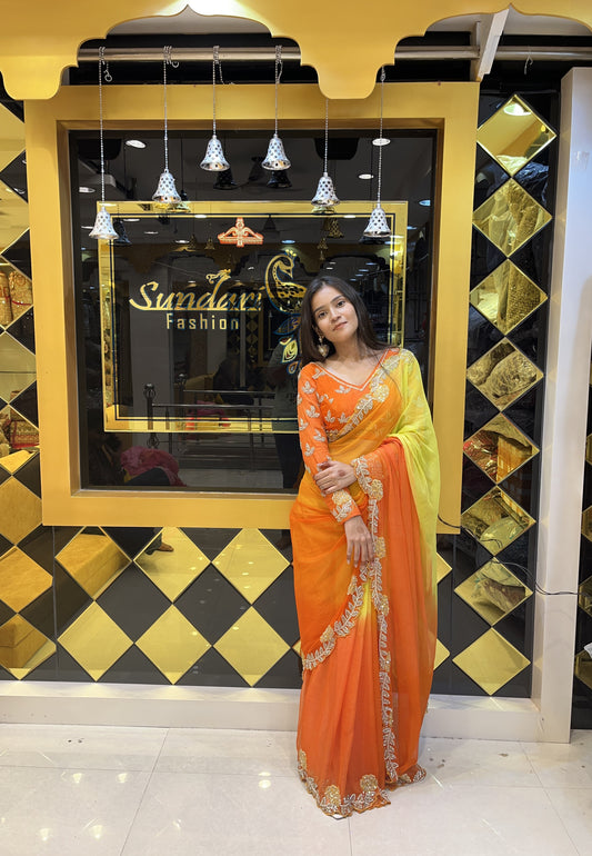 Designer Elegant Ombre Saree (Yellow)