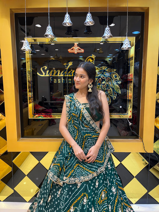 Ojariya Lehenga (Bottle Green)