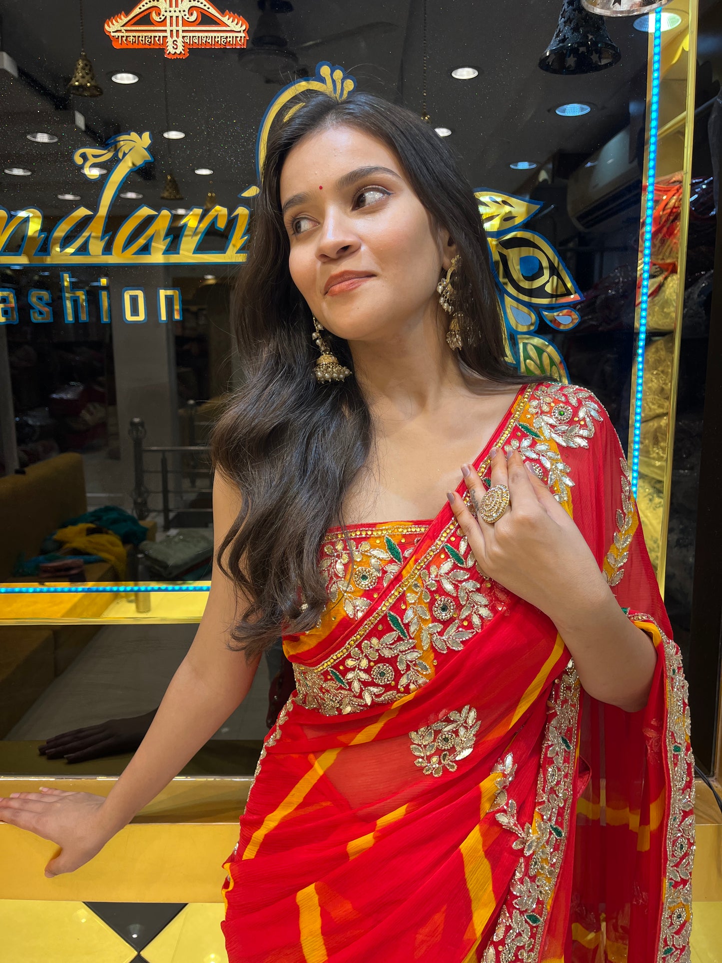 Red Leheriya Saree