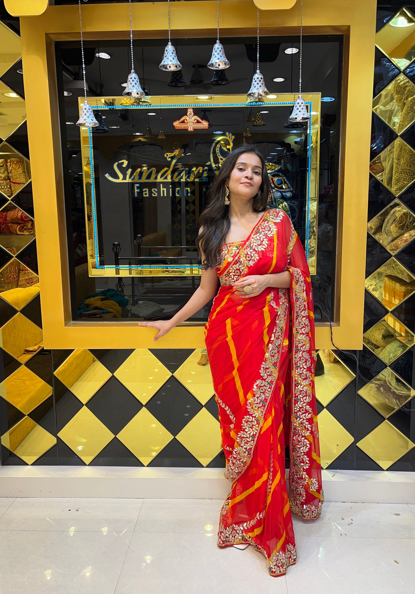 Red Leheriya Saree