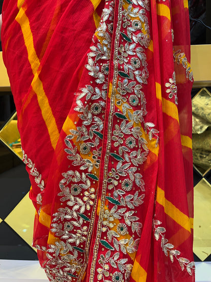 Red Leheriya Saree