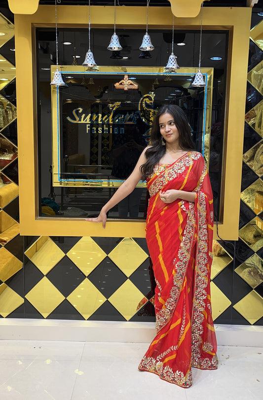 Red Leheriya Saree