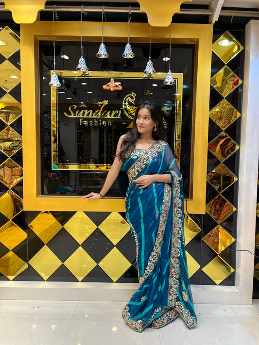 Blue Leheriya Saree