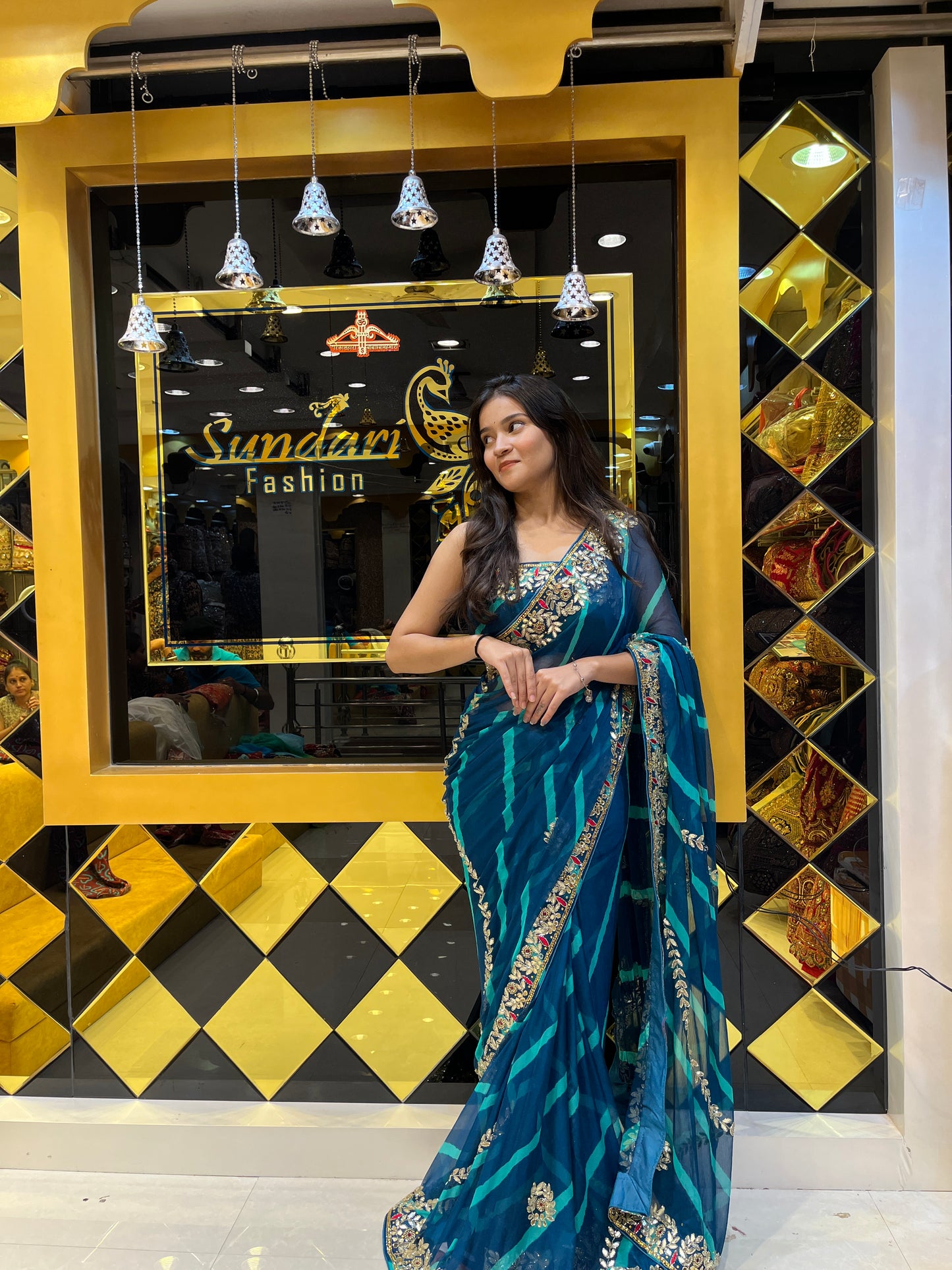 Blue Leheriya Saree