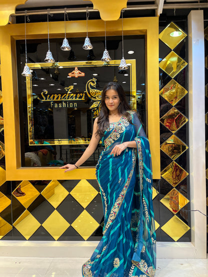 Blue Leheriya Saree