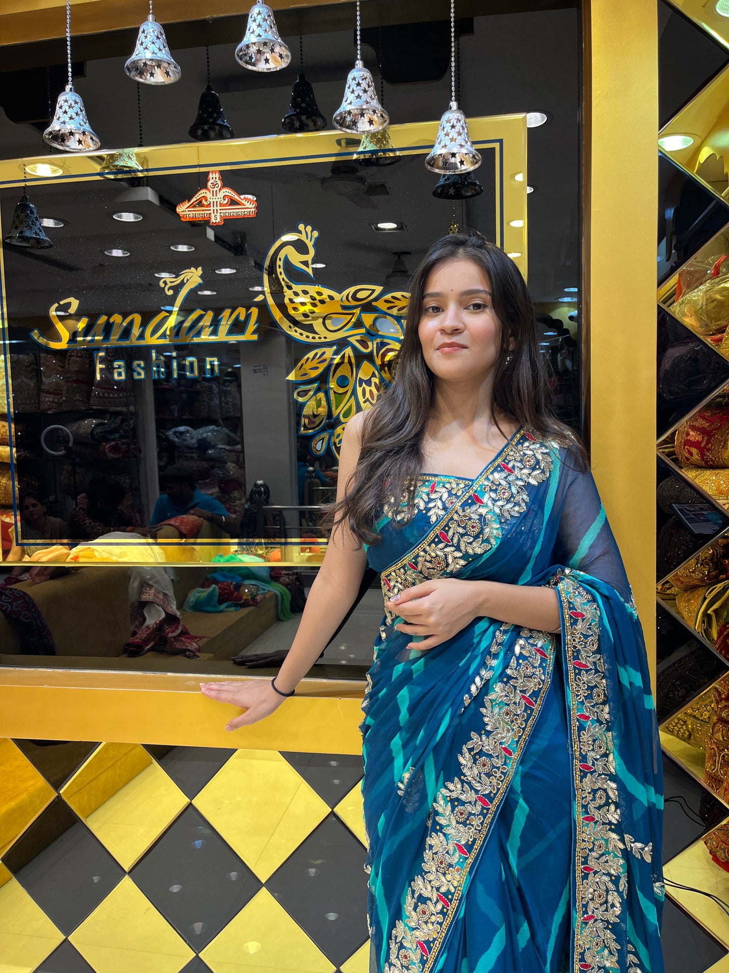 Blue Leheriya Saree