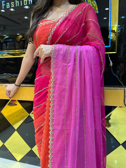 Designer Elegant Ombre Saree (Pink)