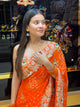Orange  Bandhej Pure Chiffon Gotapati Work Saree (127)