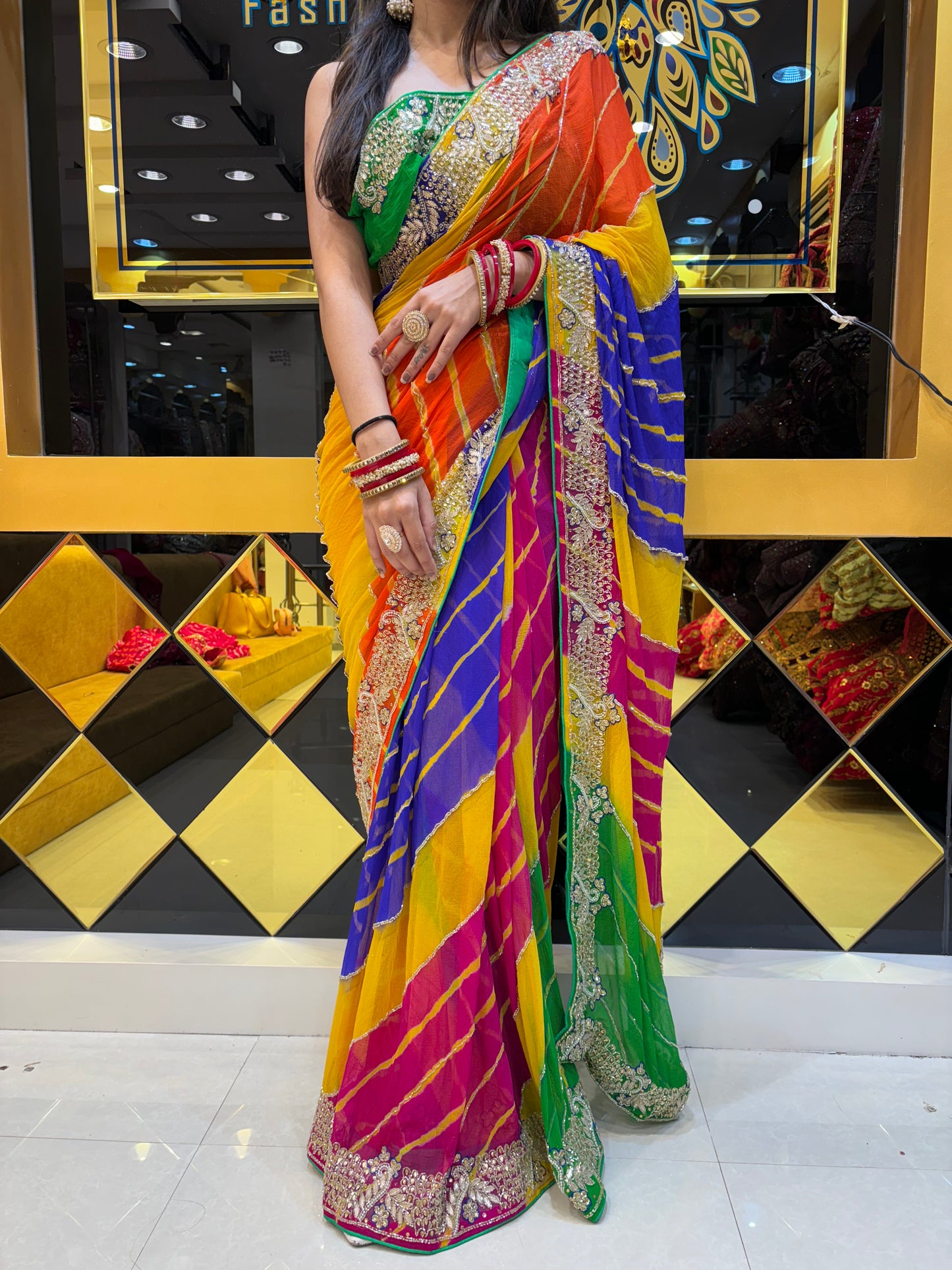 Multi-Leheriya Saree