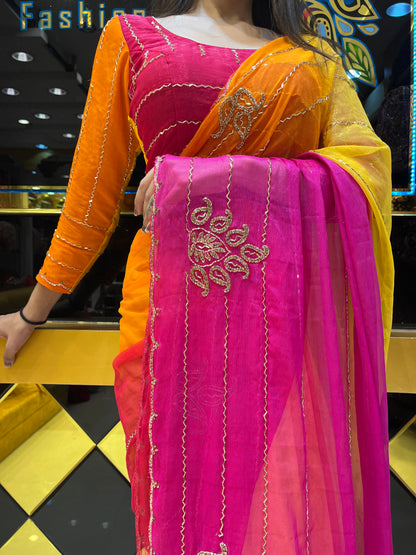 Designer Elegant Ombre Saree (Yellow)