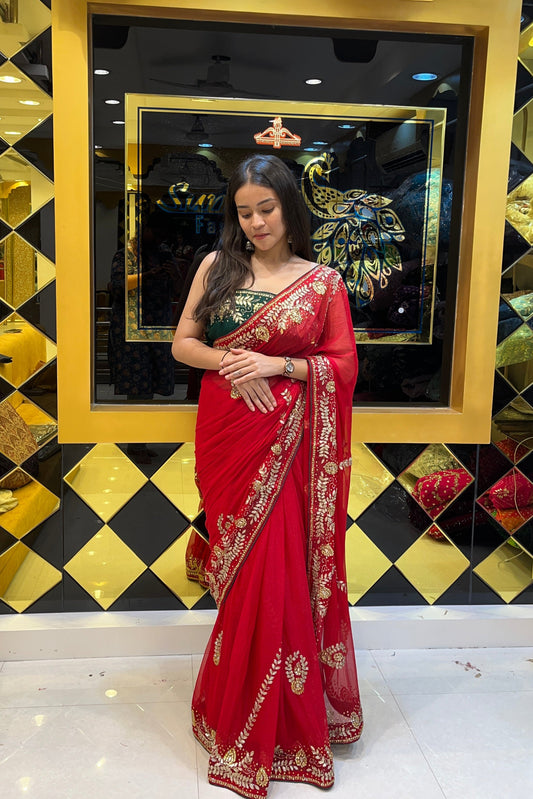 Red Soild  Saree (Karwachauth Special)