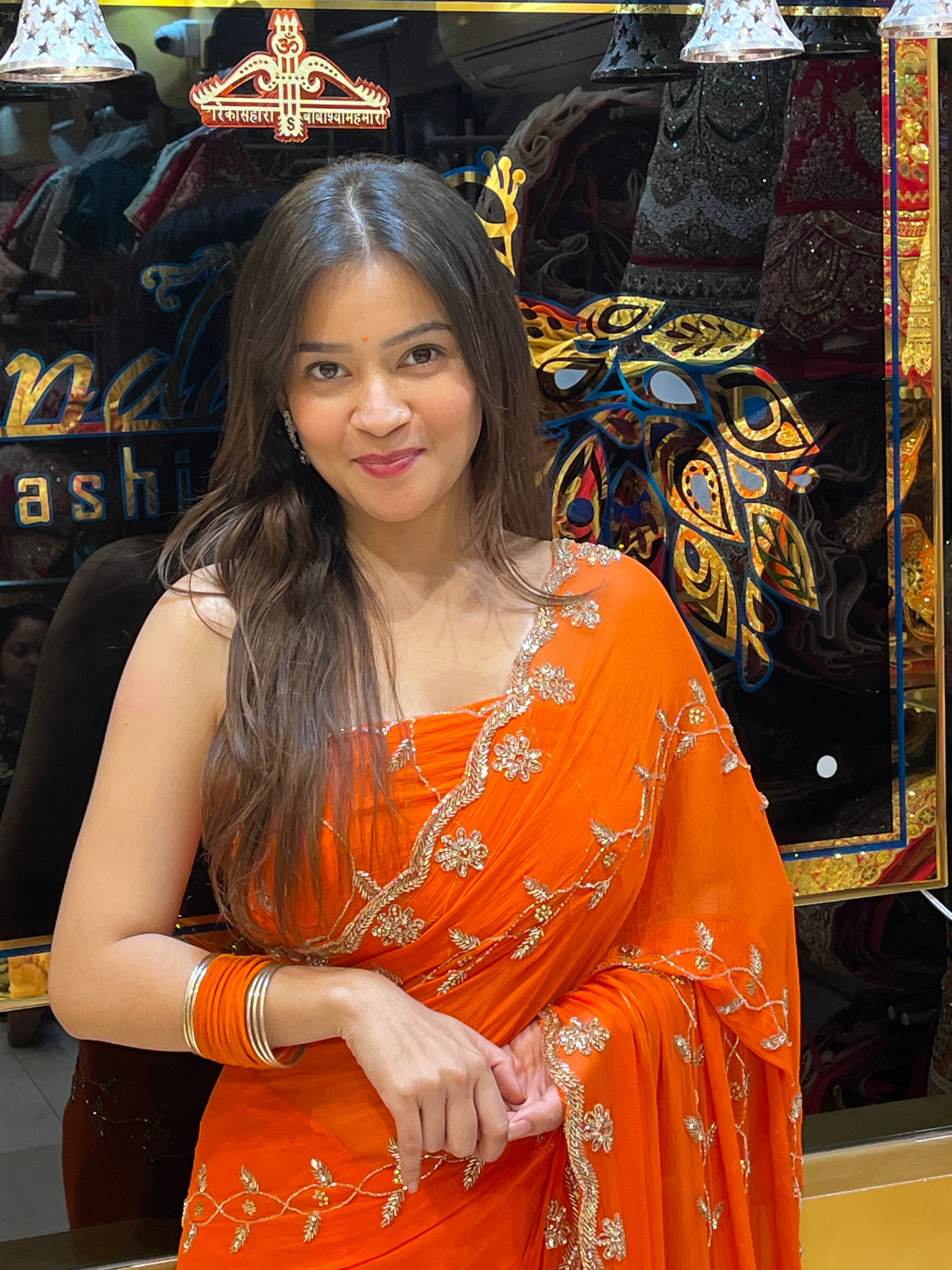 Orange Golden Handwork Saree