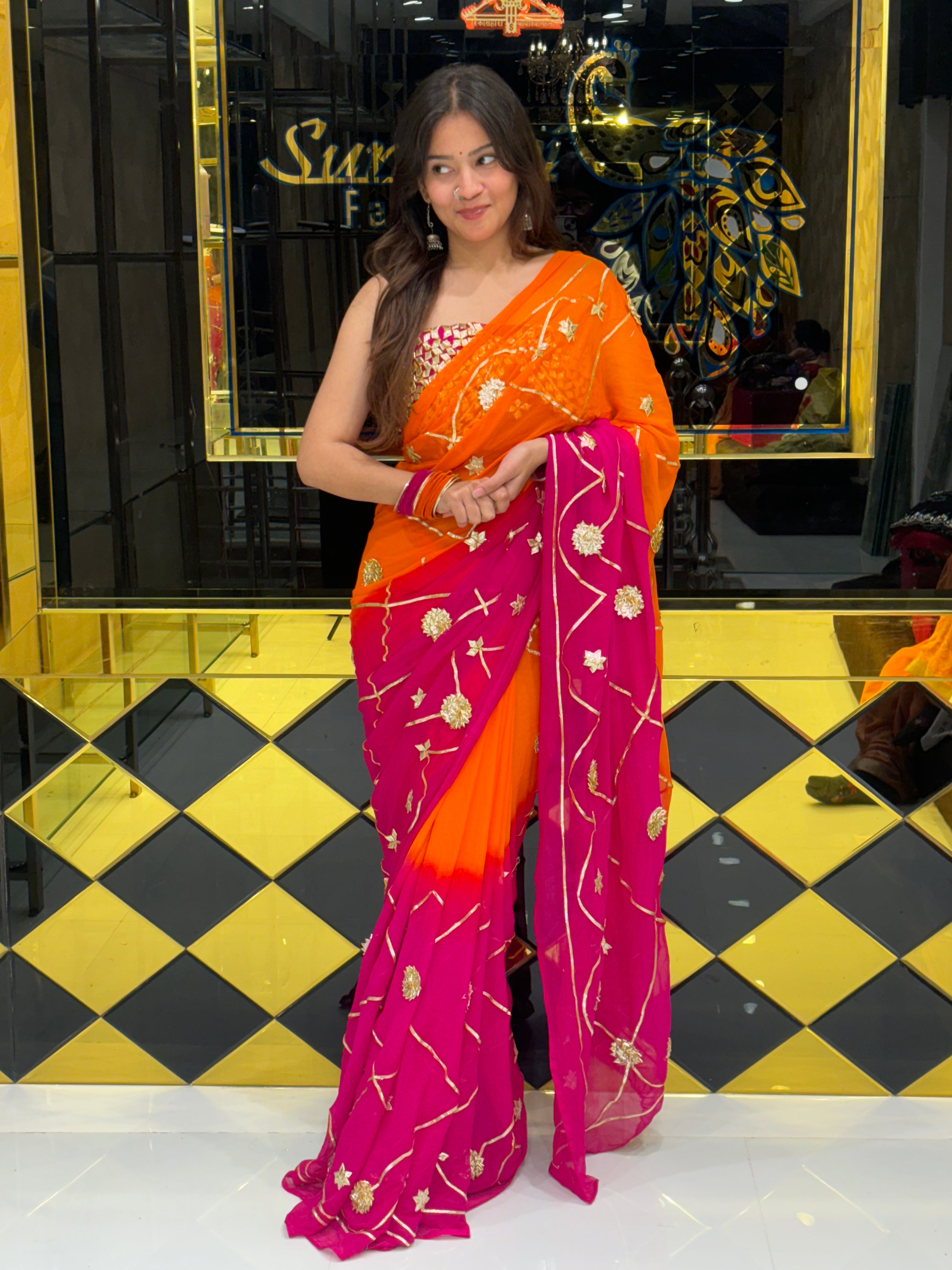 Aangi Blouse Pure Chiffon Beautiful Gotapati Saree (123)