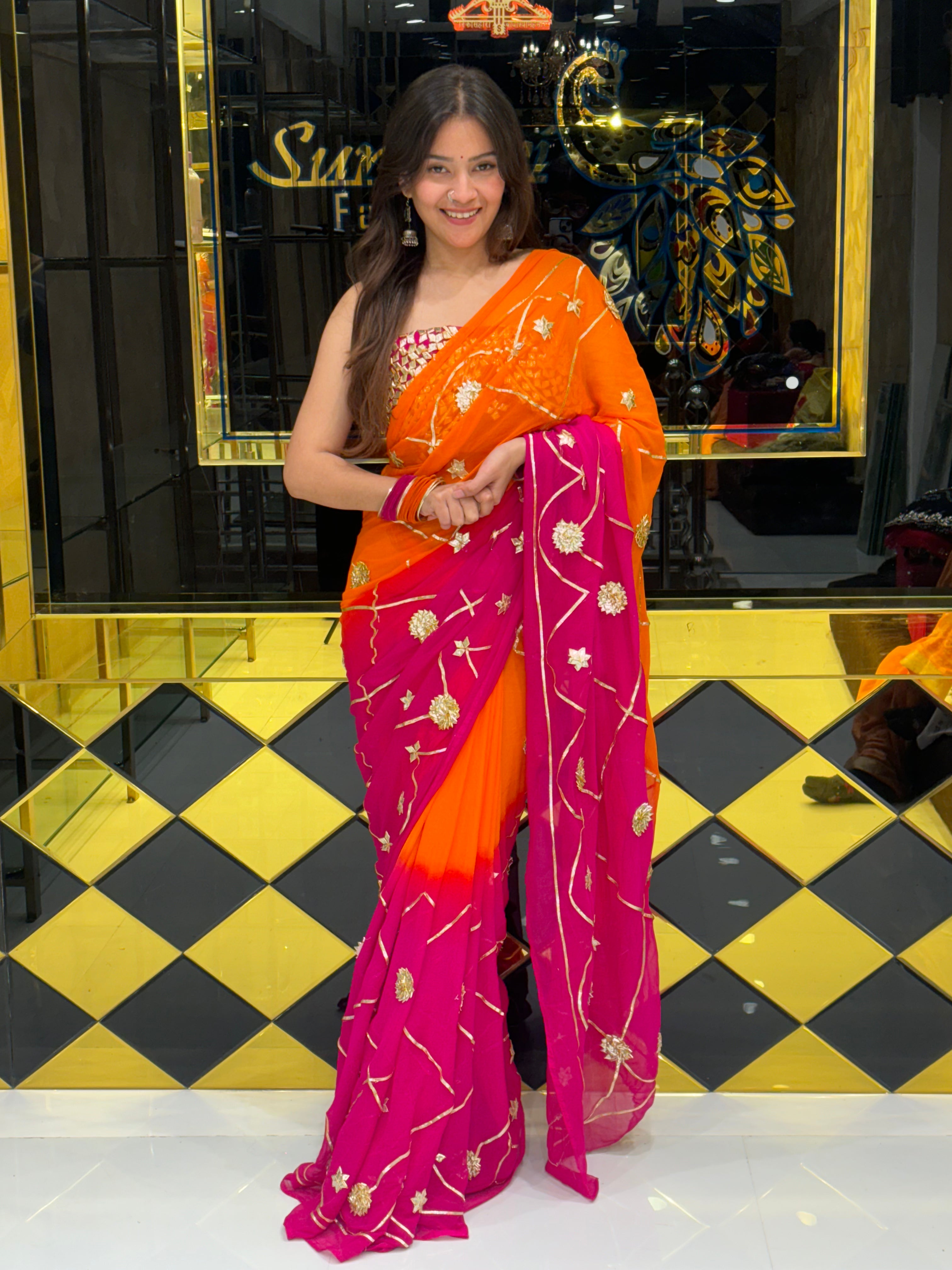 Aangi Blouse Pure Chiffon Beautiful Gotapati Saree (123)