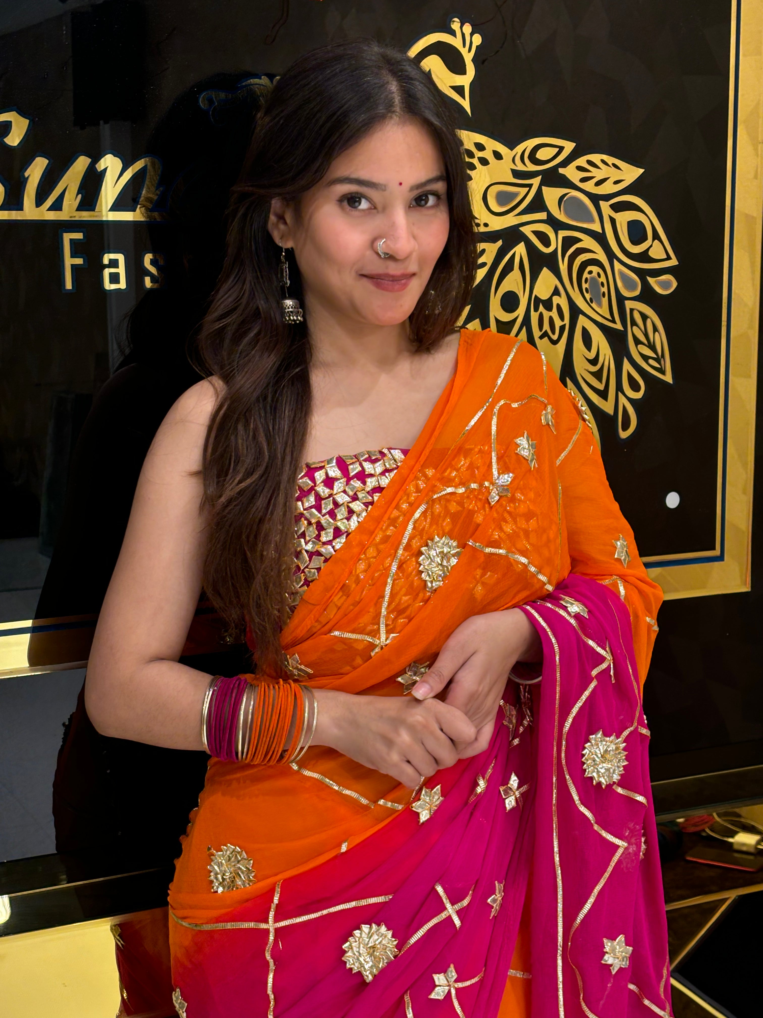 Aangi Blouse Pure Chiffon Beautiful Gotapati Saree (123)