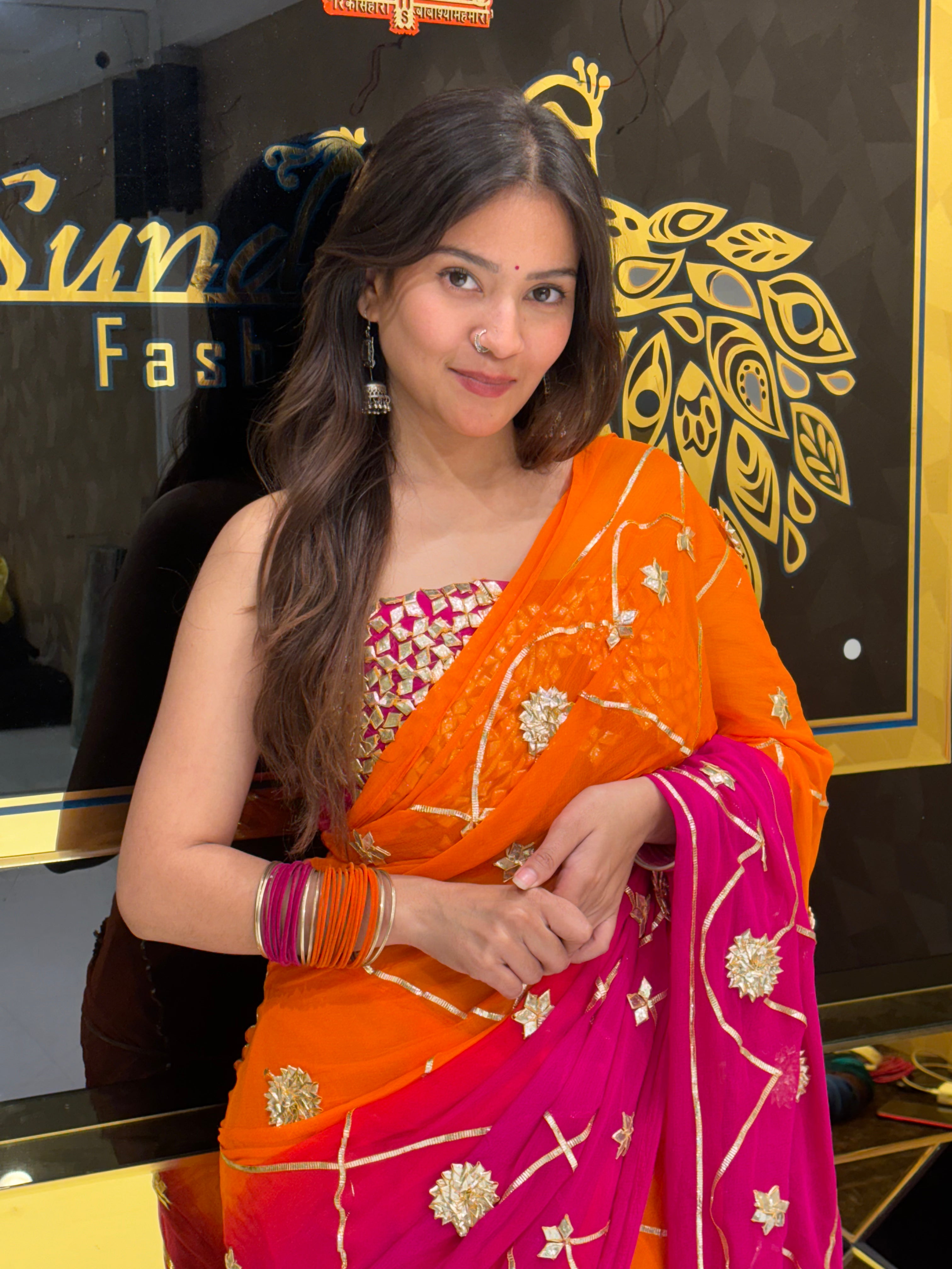 Aangi Blouse Pure Chiffon Beautiful Gotapati Saree (123)