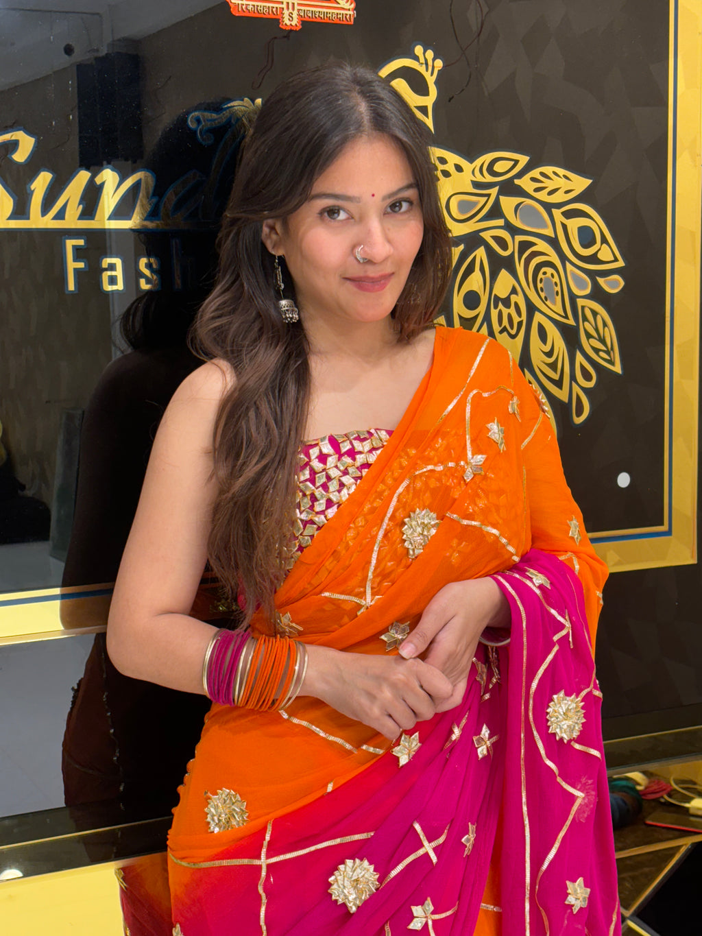 Aangi Blouse Pure Chiffon Beautiful Gotapati Saree (123)