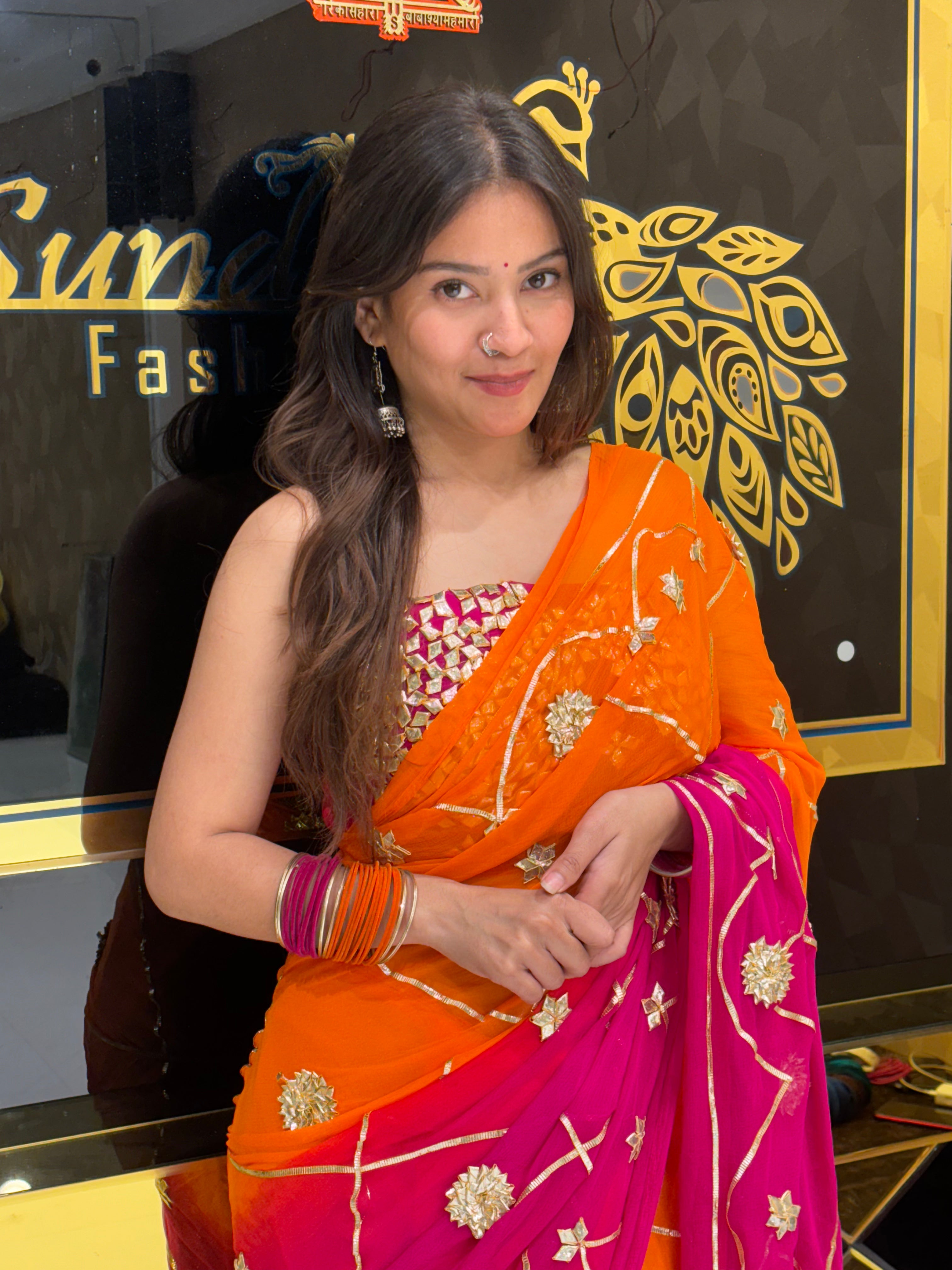 Aangi Blouse Pure Chiffon Beautiful Gotapati Saree (123)