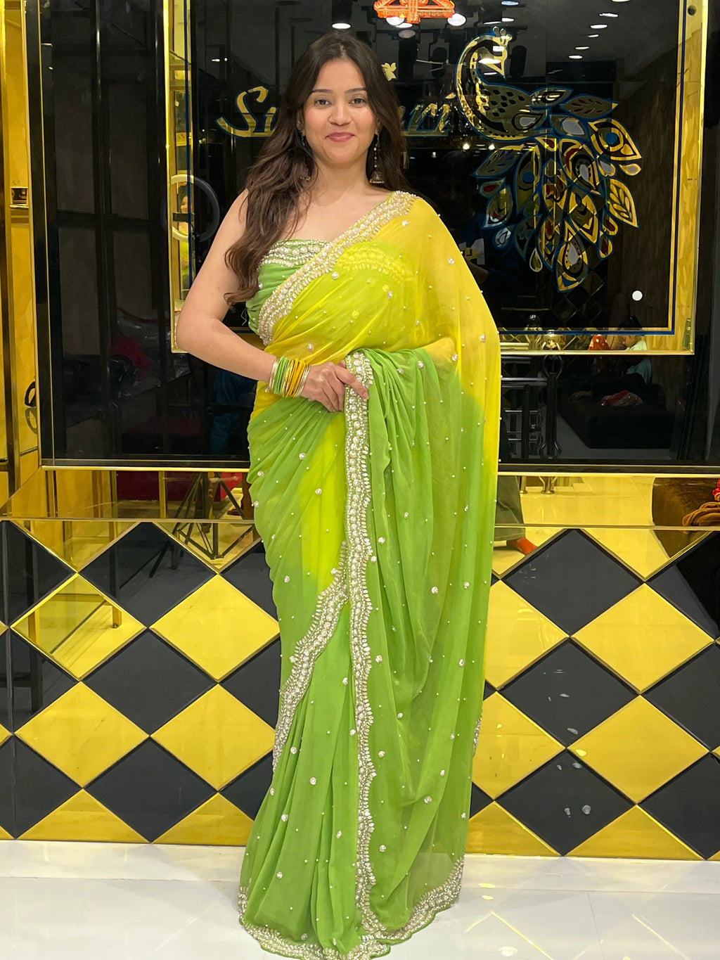 Stunning Pearl Work Dual Shade Saree (131)