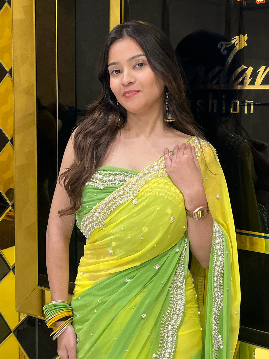 Stunning Pearl Work Dual Shade Saree (131)