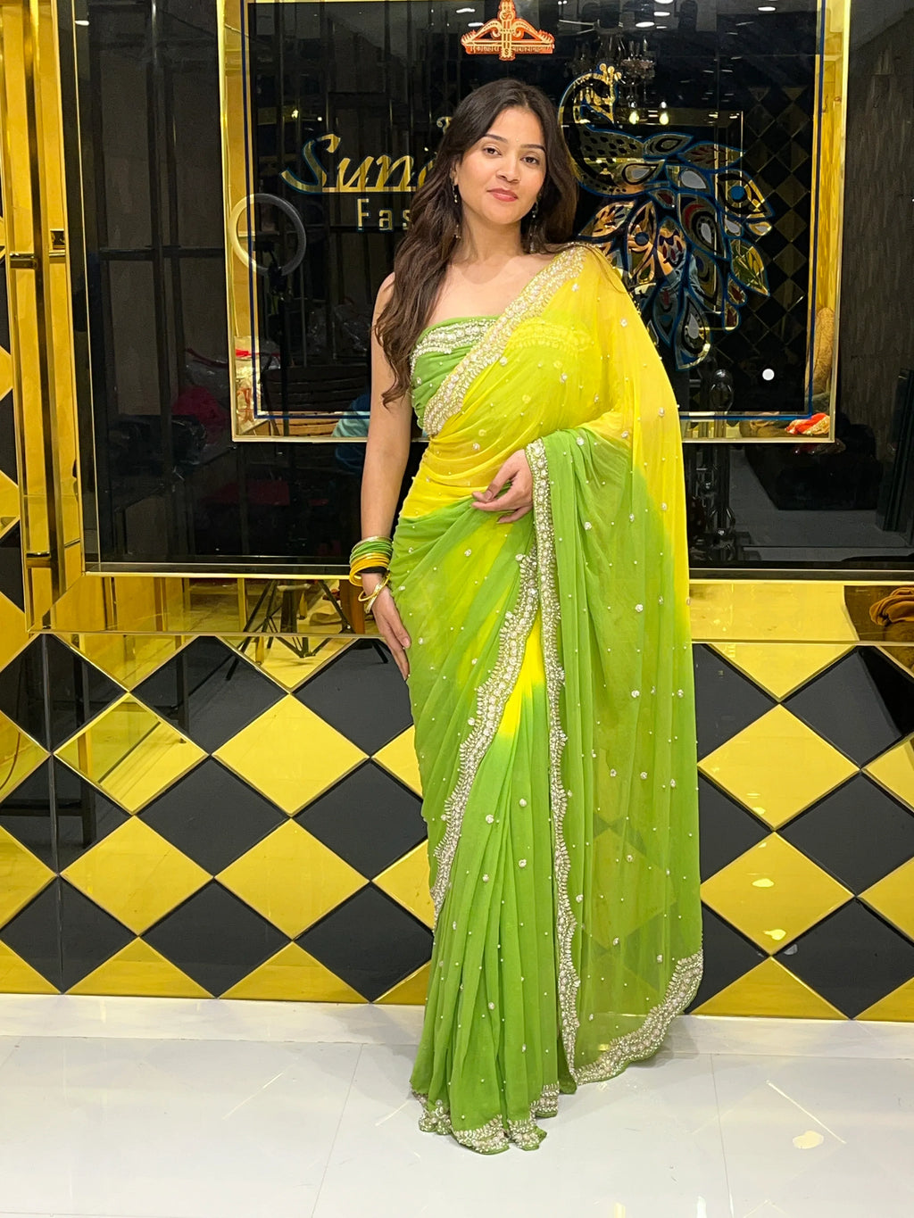 Stunning Pearl Work Dual Shade Saree (131)