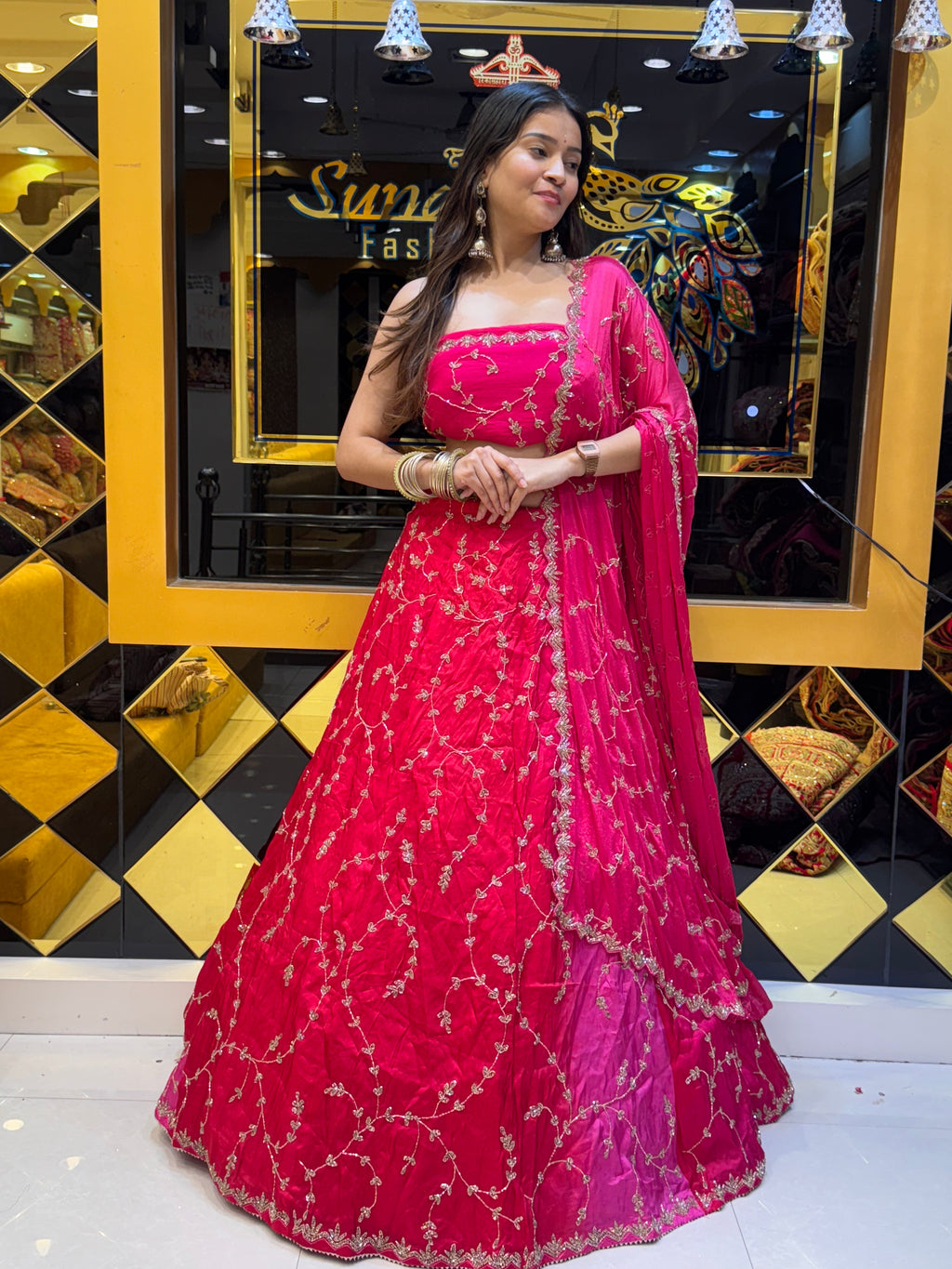 Hot Pink Premium Handwork Lehenga Set (128)