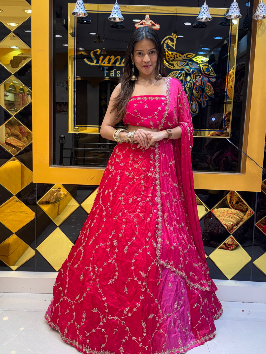 Hot Pink Premium Handwork Lehenga Set (128)